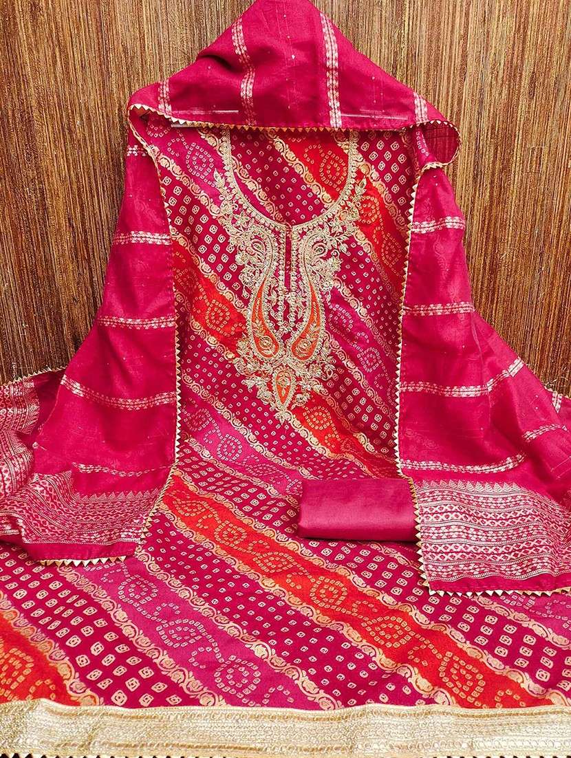 women bandhani embroidered unstitched suit set - 22047830 -  Standard Image - 1