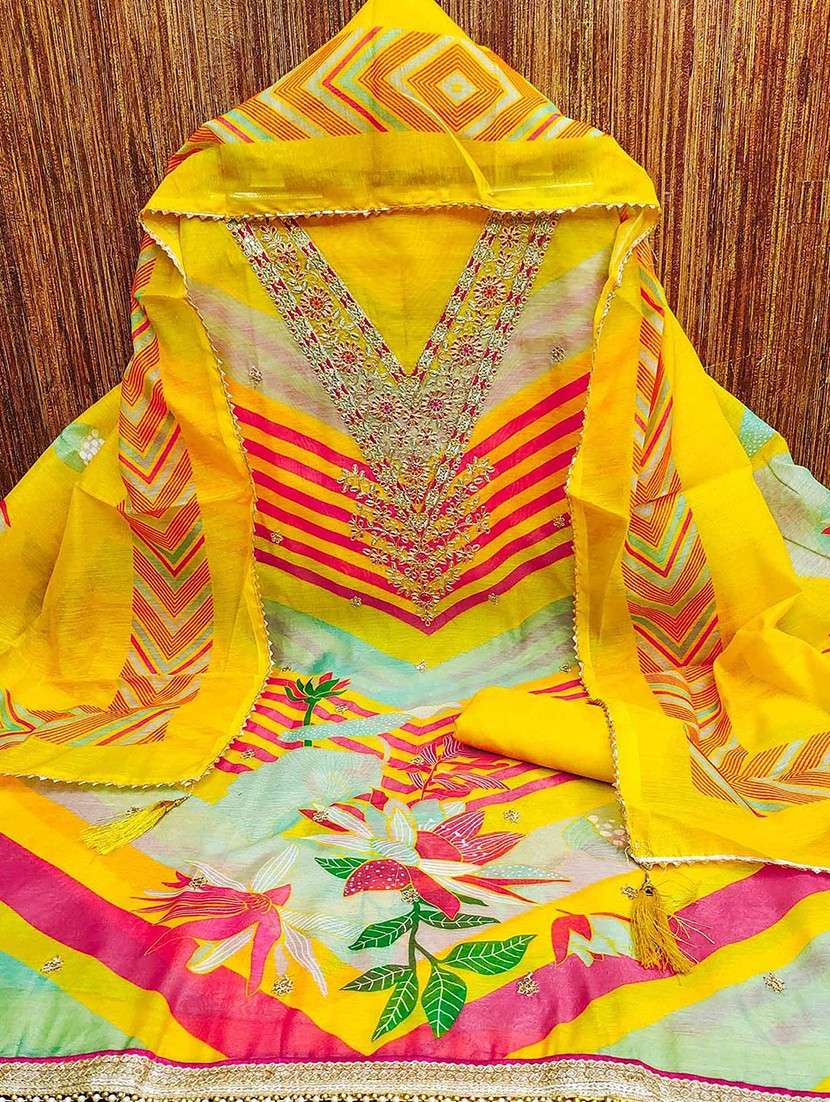 women printed embroidered unstitched suit set - 22047840 -  Standard Image - 1