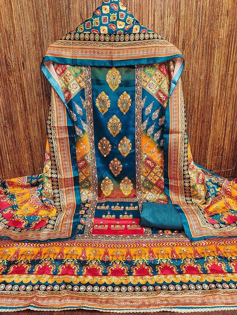 women printed embellished unstitched suit set - 22047842 -  Standard Image - 1