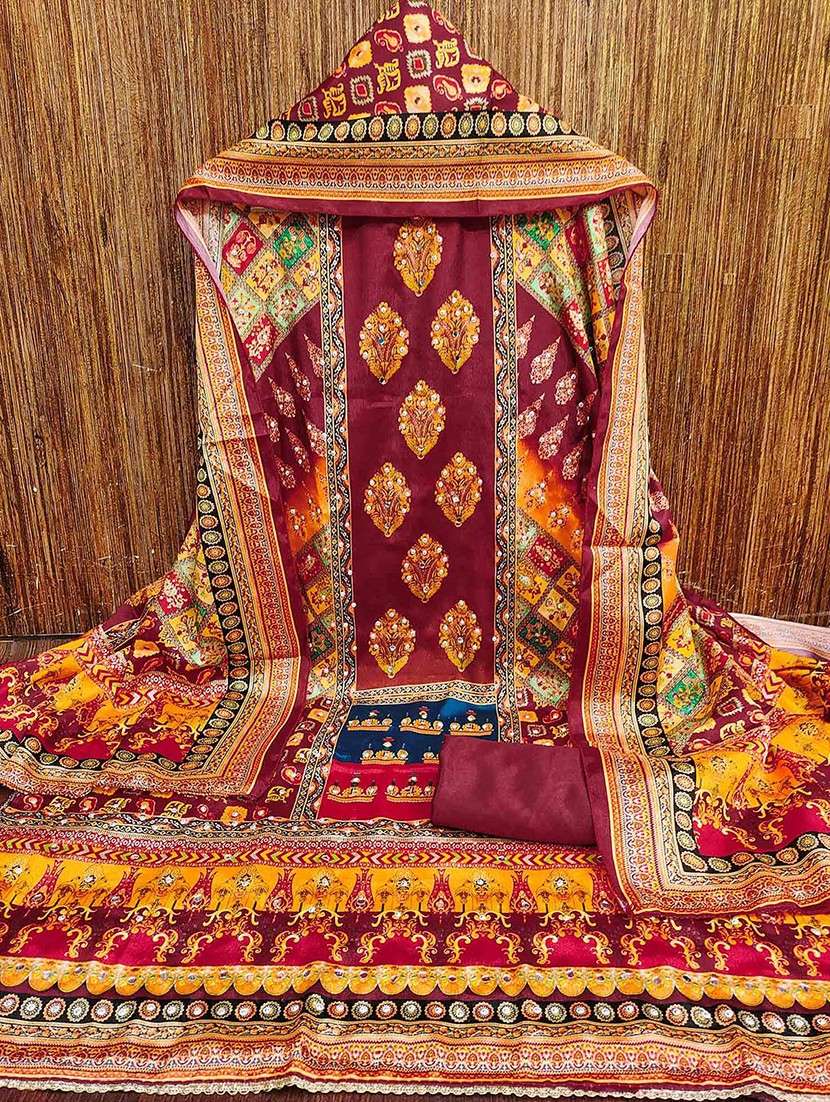 women printed embellished unstitched suit set - 22047843 -  Standard Image - 1