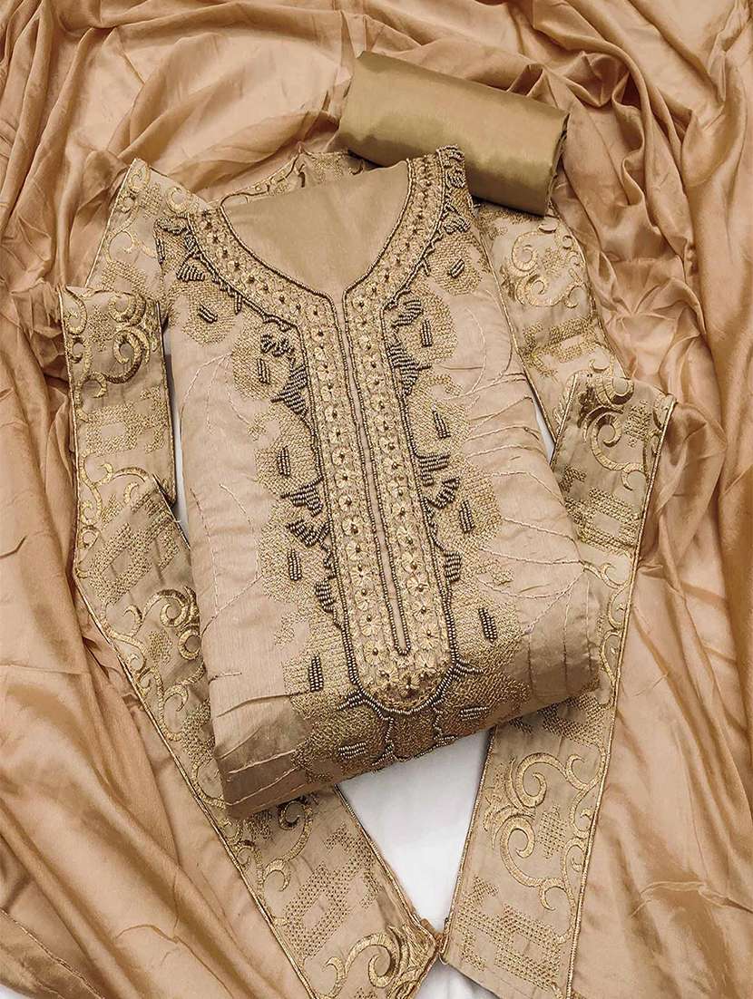 women solid with work embroidered unstitched suit set