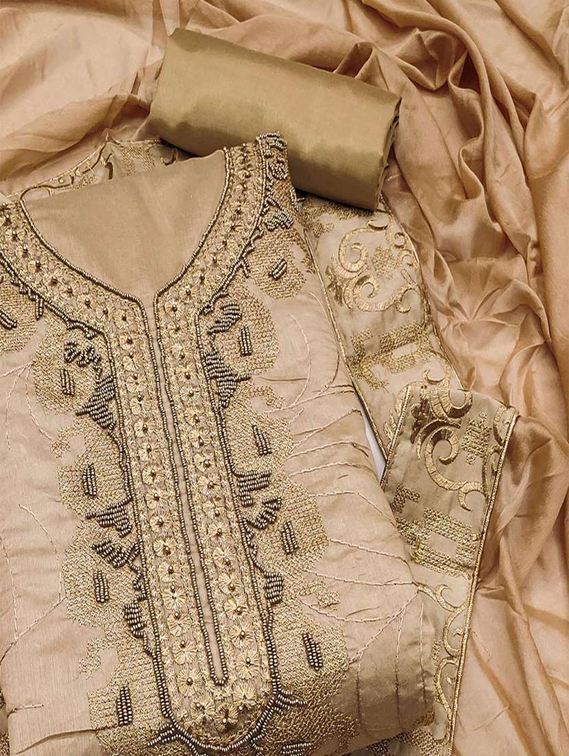 women solid with work embroidered unstitched suit set - 22047858 -  Standard Image - 1