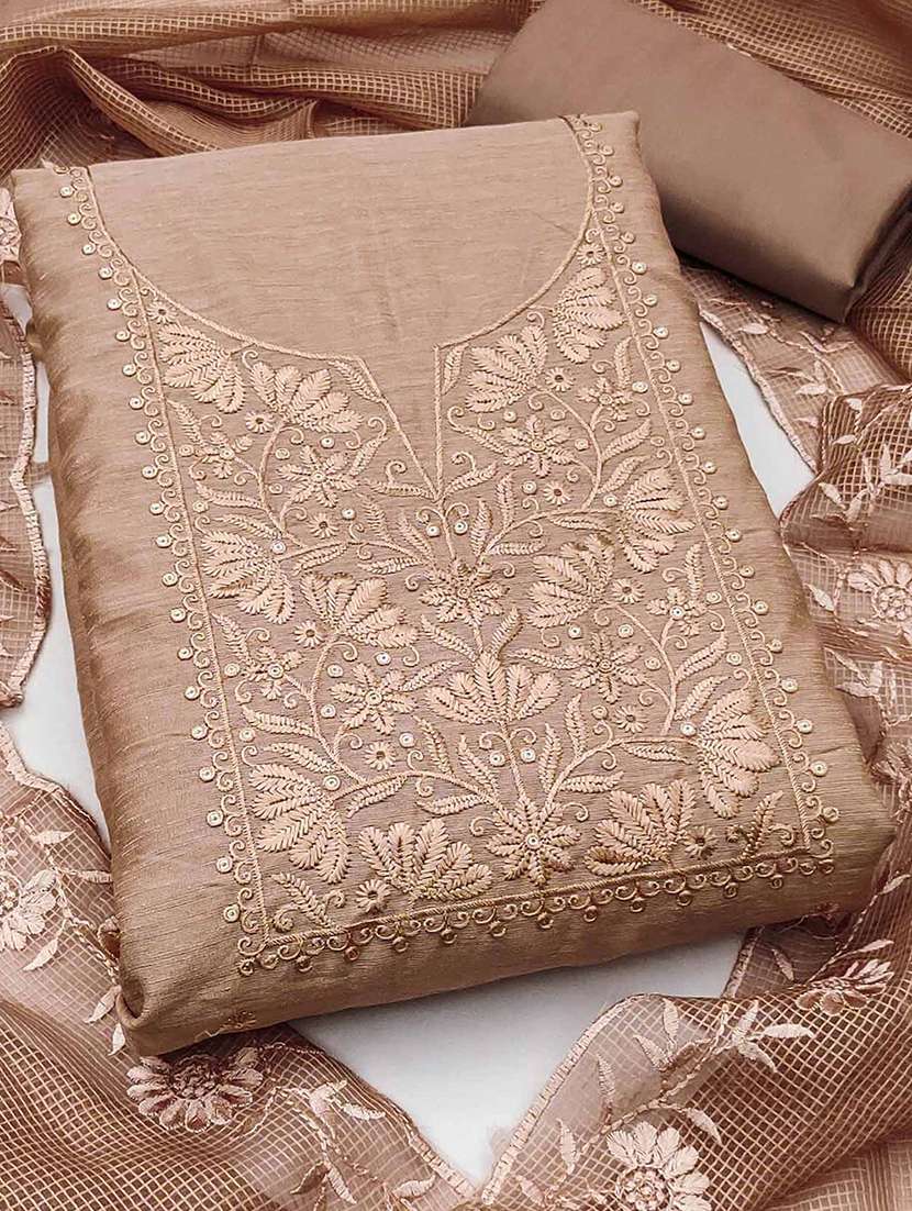 women solid with work embroidered unstitched suit set - 22047871 -  Standard Image - 1