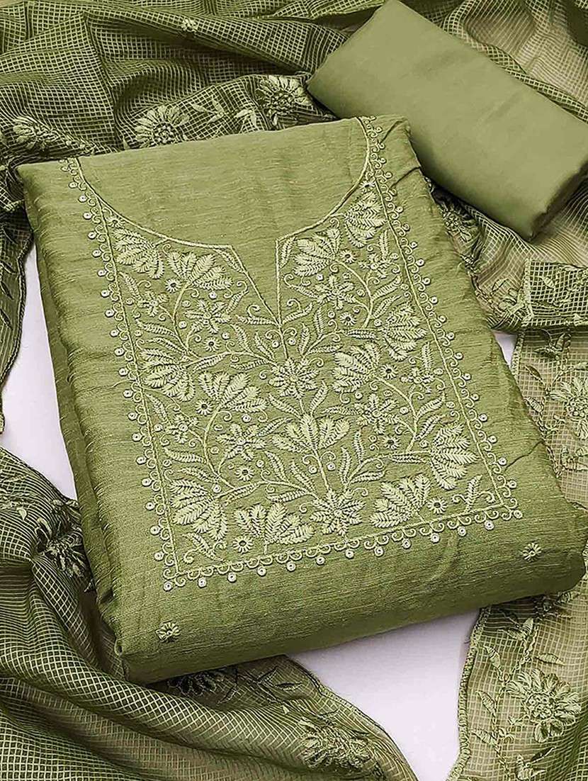 women solid with work embroidered unstitched suit set - 22047872 -  Standard Image - 1