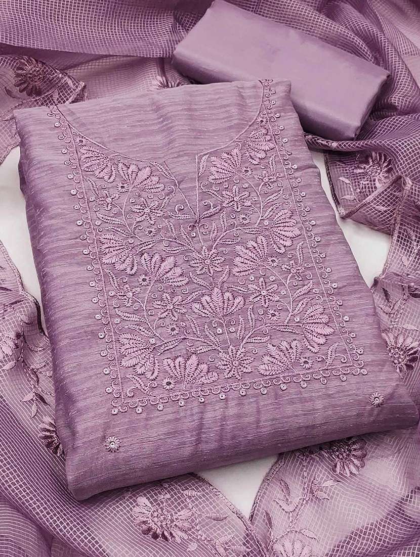 women solid with work embroidered unstitched suit set - 22047873 -  Standard Image - 1