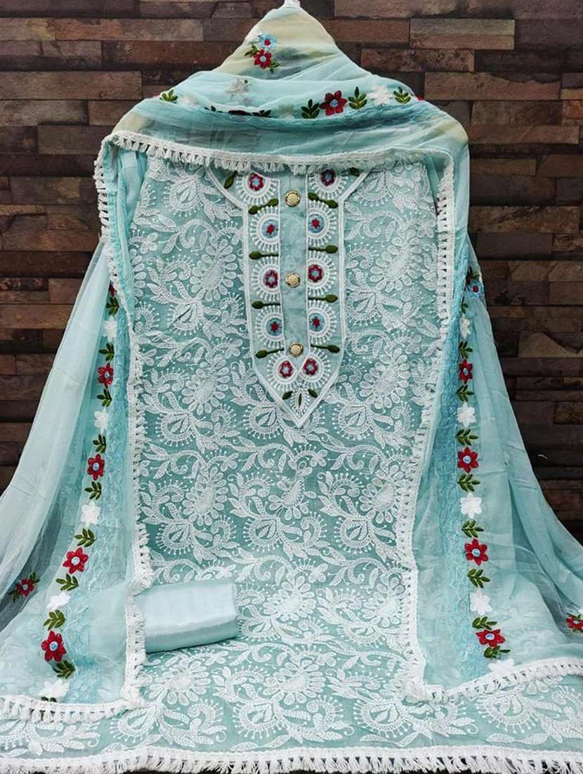 women solid with work embroidered unstitched suit set - 22047875 - Standard Image - 1