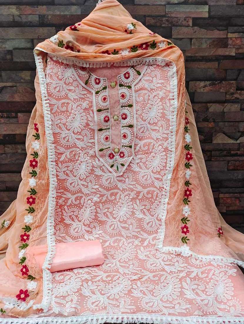women solid with work embroidered unstitched suit set - 22047876 - Standard Image - 1
