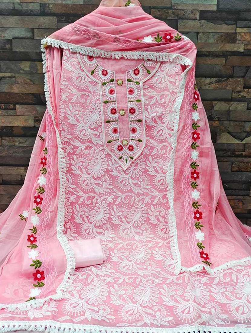 women solid with work embroidered unstitched suit set - 22047877 - Standard Image - 1