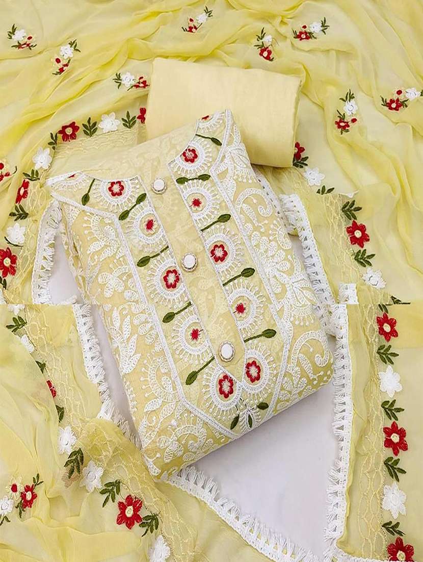 women solid with work embroidered unstitched suit set