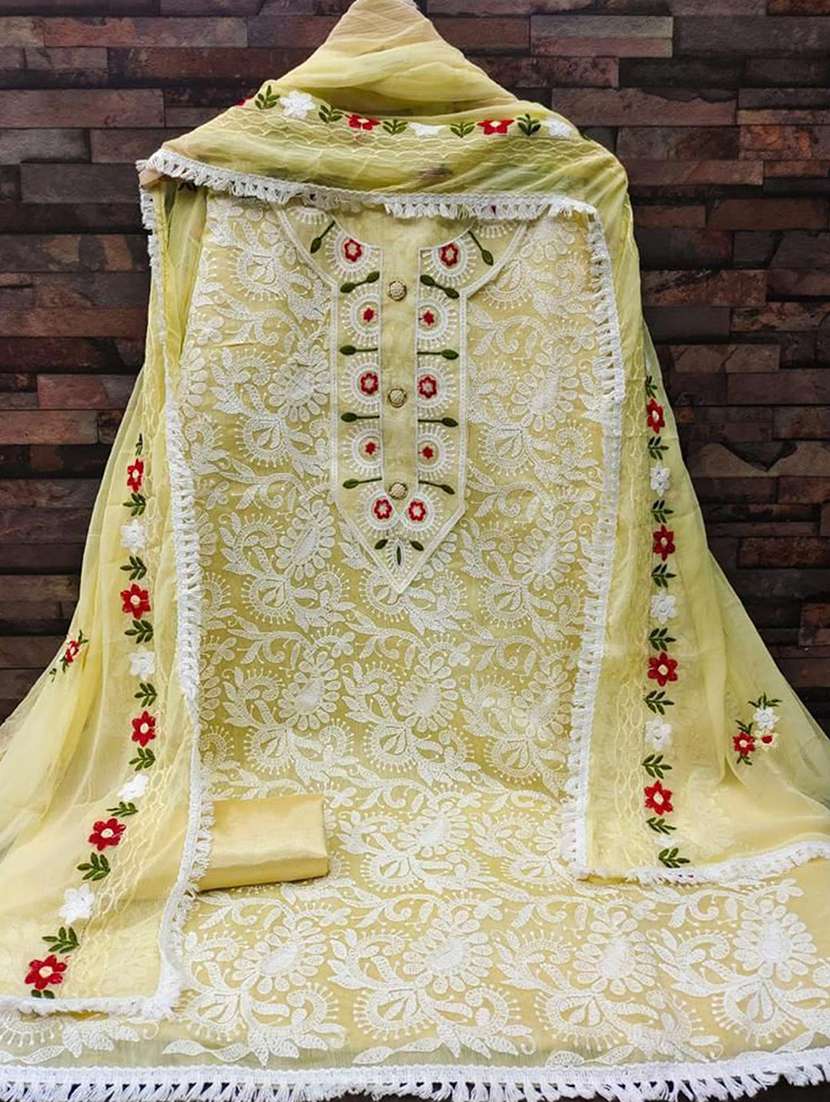 women solid with work embroidered unstitched suit set - 22047878 -  Standard Image - 1