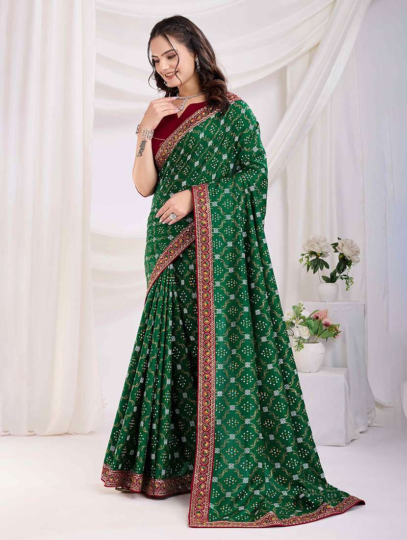 women bandhani printed bordered saree with blouse - 22047889 -  Standard Image - 1