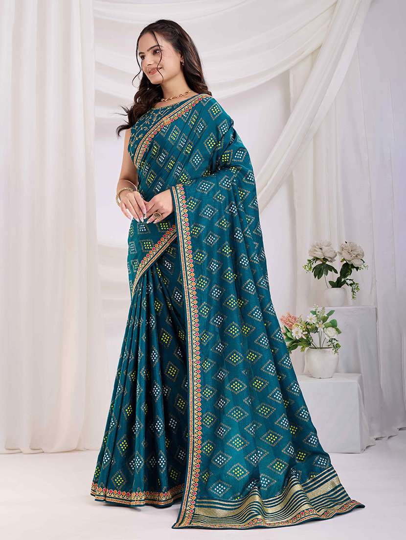 women bandhani printed bordered saree with blouse - 22047895 -  Standard Image - 1
