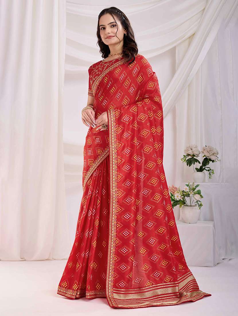 women bandhani printed bordered saree with blouse - 22047896 -  Standard Image - 1
