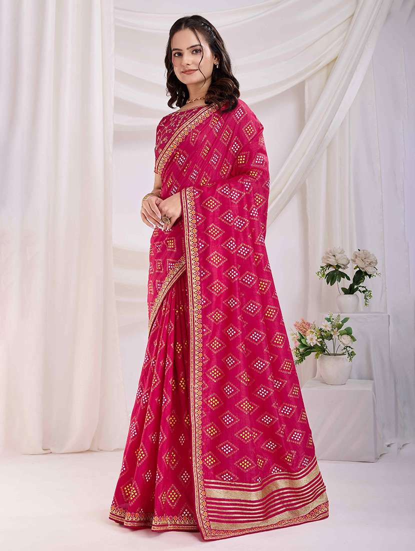 women bandhani printed bordered saree with blouse - 22047898 -  Standard Image - 1