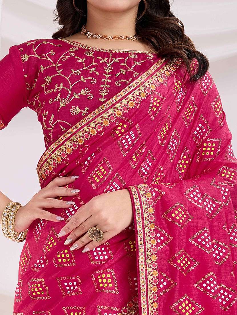 women bandhani printed bordered saree with blouse - 22047898 -  Standard Image - 4