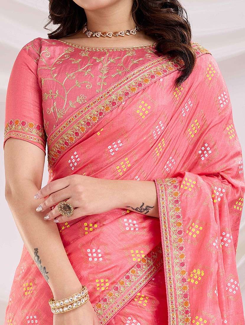 women bandhani printed bordered saree with blouse - 22047900 -  Standard Image - 4