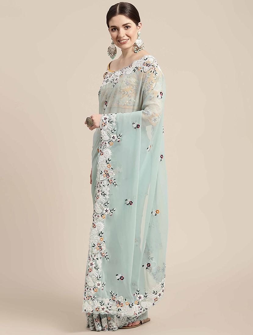 women solid with work embroidered saree with blouse - 22047901 - Standard Image - 1