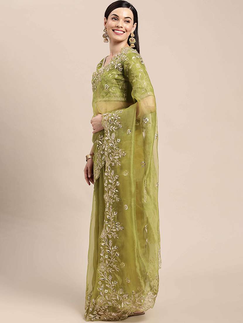 women solid with work embroidered saree with blouse - 22047902 - Standard Image - 1
