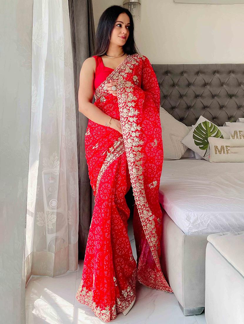 women bandhani printed bordered saree with blouse - 22047911 - Standard Image - 1