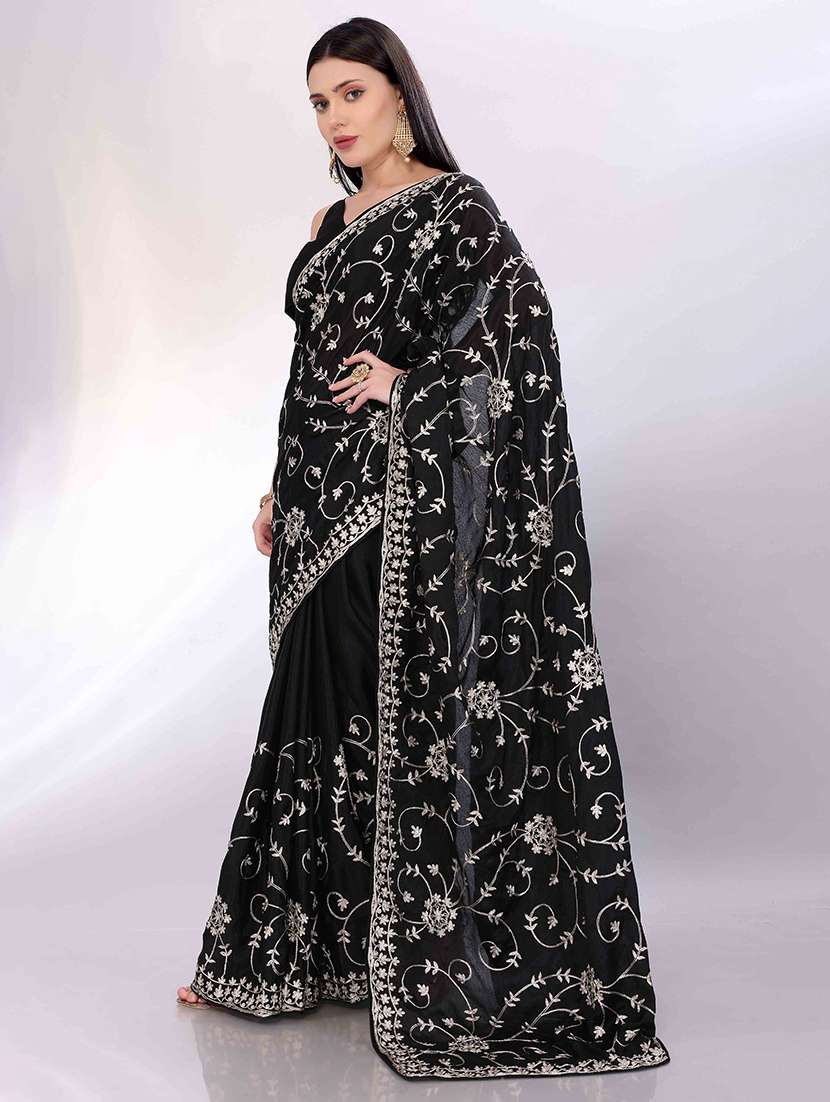 women solid with work embroidered saree with blouse - 22047915 -  Standard Image - 1