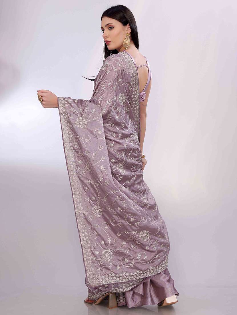 women solid with work embroidered saree with blouse - 22047916 -  Standard Image - 1