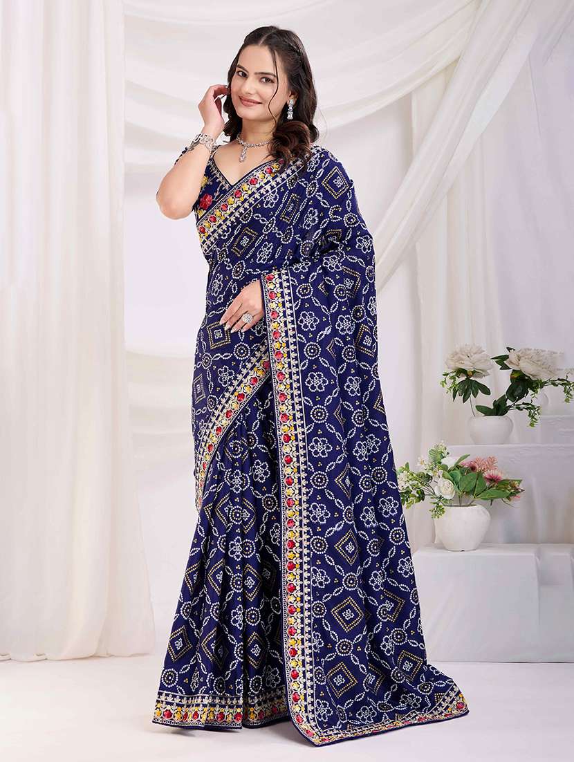 women bandhani printed bordered saree with blouse - 22047930 - Standard Image - 1