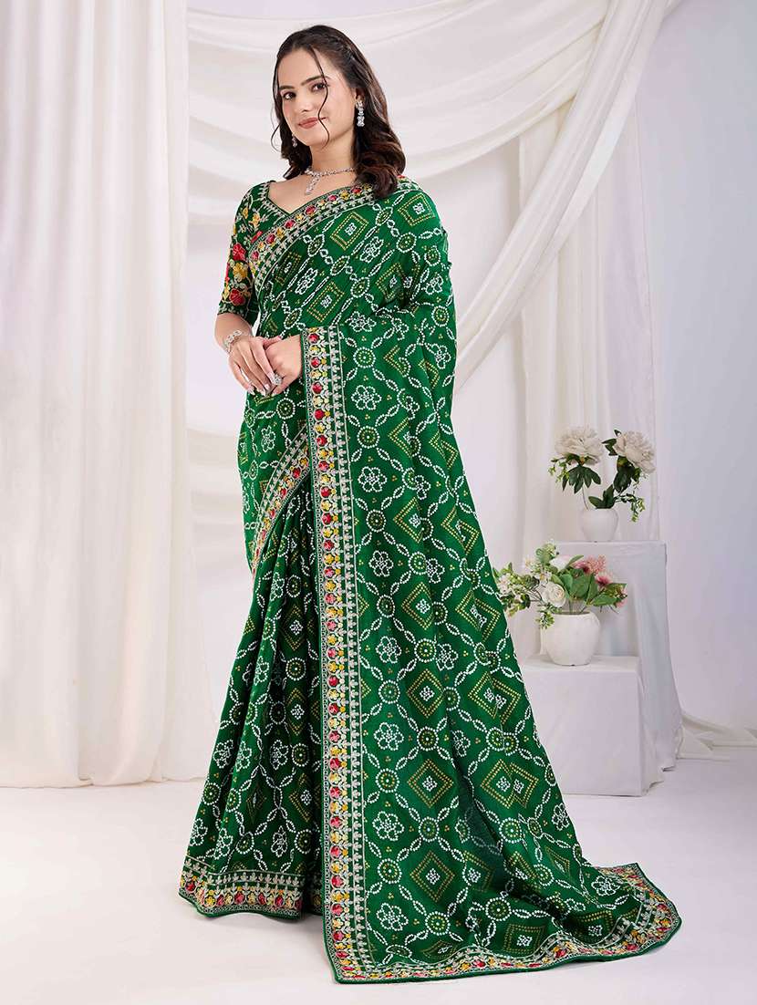women bandhani printed bordered saree with blouse - 22047932 -  Standard Image - 1