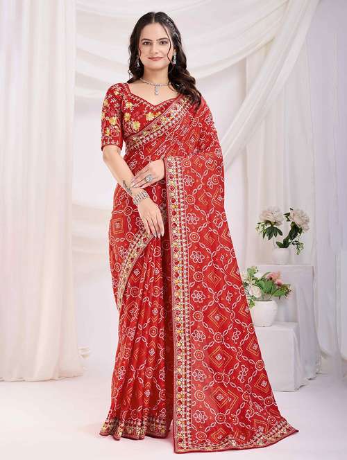 women bandhani printed bordered saree with blouse - 22047933 -  Standard Image - 0