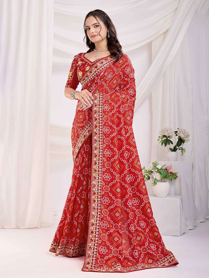 women bandhani printed bordered saree with blouse - 22047933 - Standard Image - 1