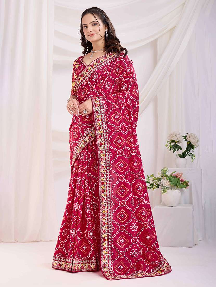 women bandhani printed bordered saree with blouse - 22047935 - Standard Image - 1
