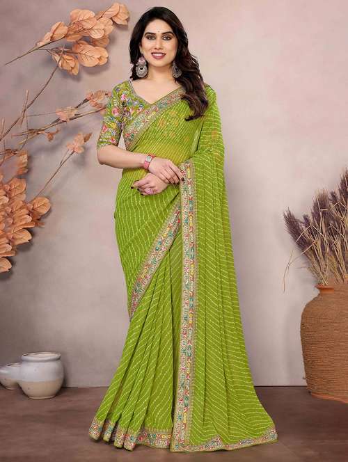 women leheriya printed bordered saree with blouse - 22047939 - Standard Image - 0