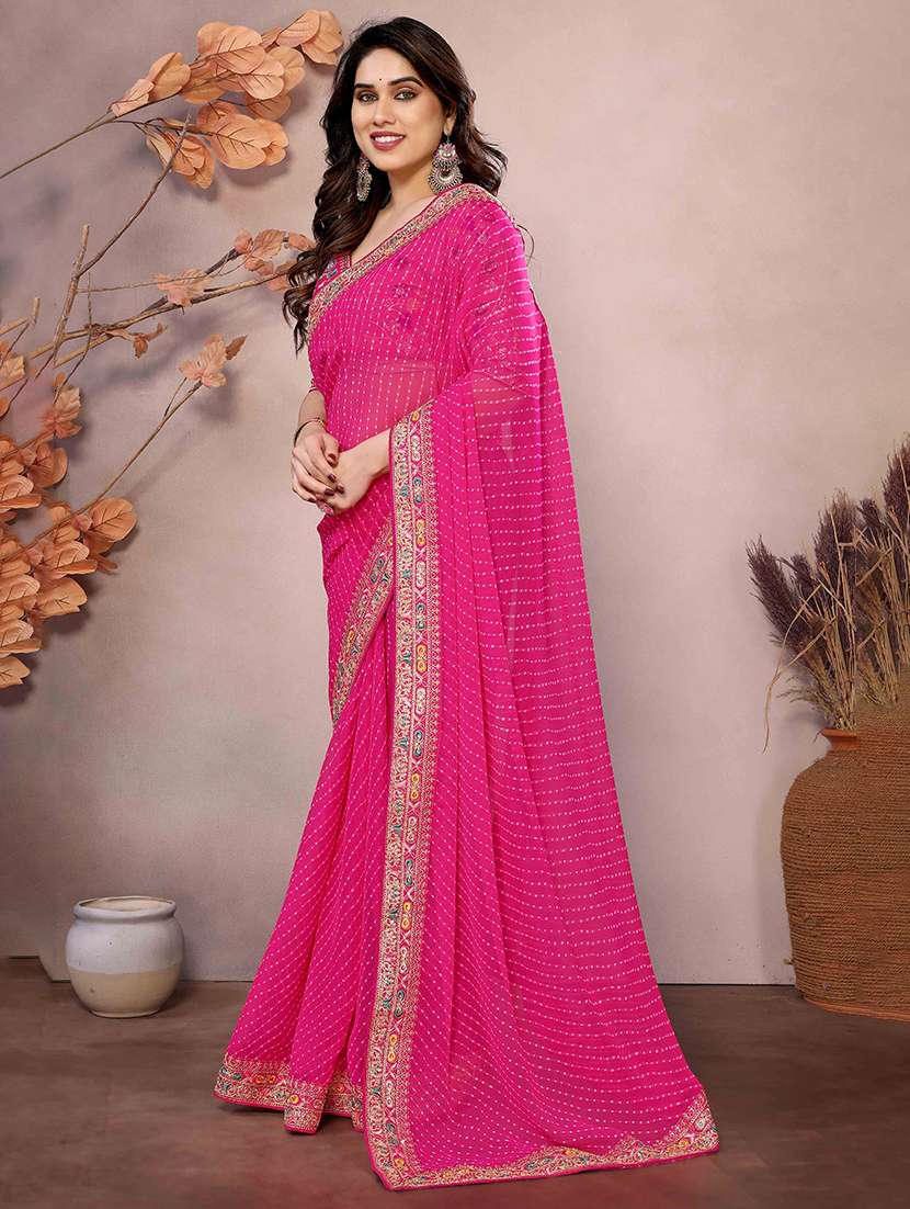 women leheriya printed bordered saree with blouse - 22047940 -  Standard Image - 1