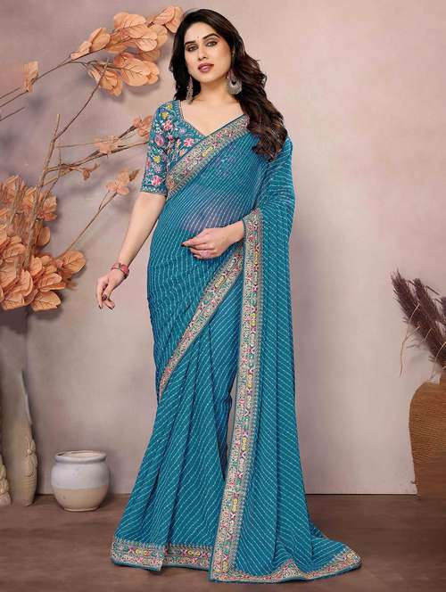 women leheriya printed bordered saree with blouse - 22047941 -  Standard Image - 0
