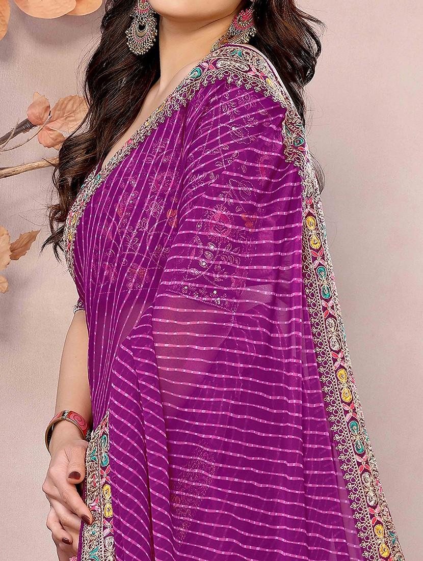 women leheriya printed bordered saree with blouse - 22047942 - Standard Image - 4