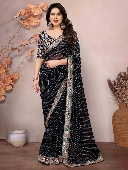 women leheriya printed bordered saree with blouse - 22047943 -  Standard Image - 0