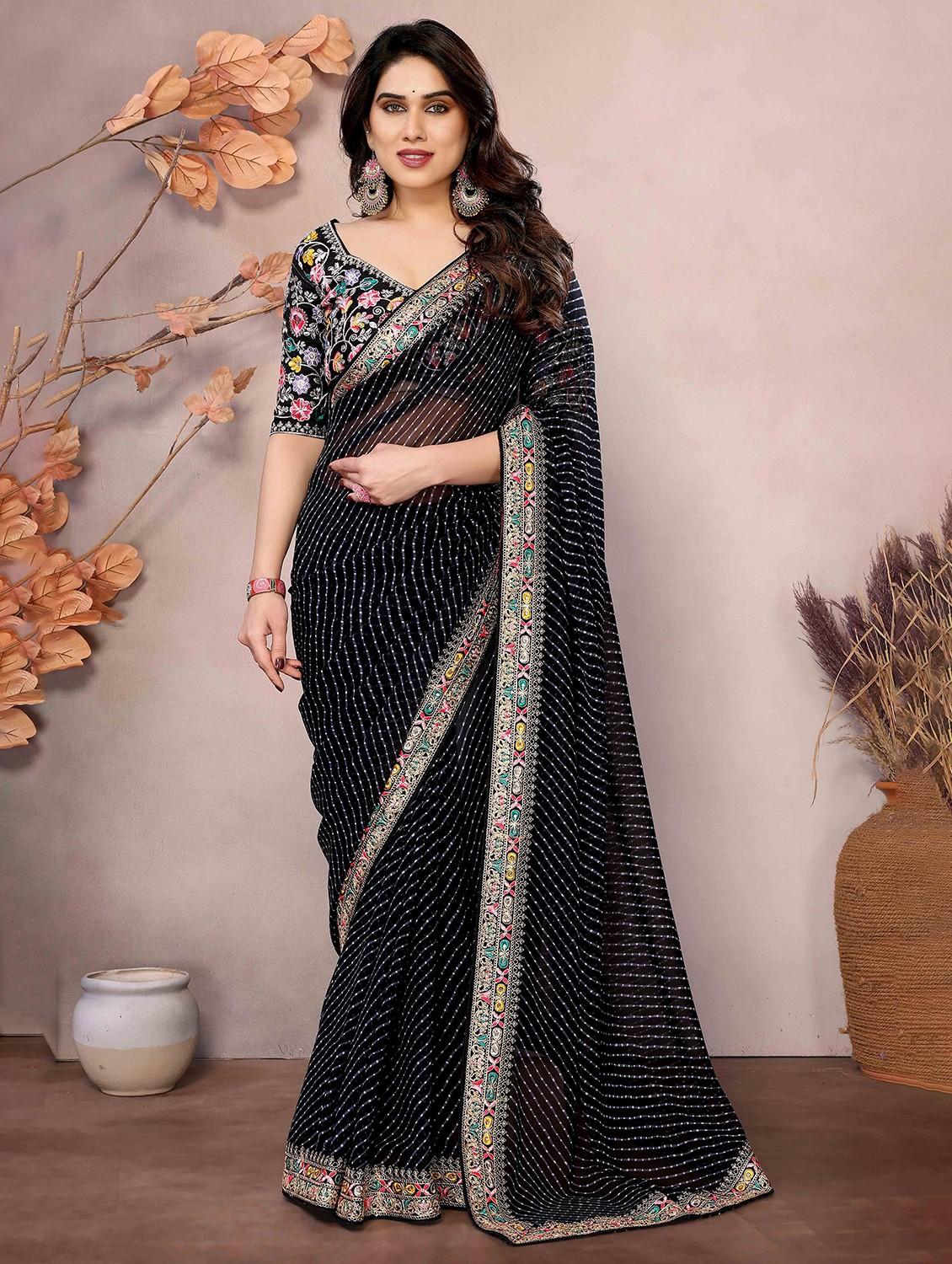 women leheriya printed bordered saree with blouse - 22047943 -  Zoom Image - 0