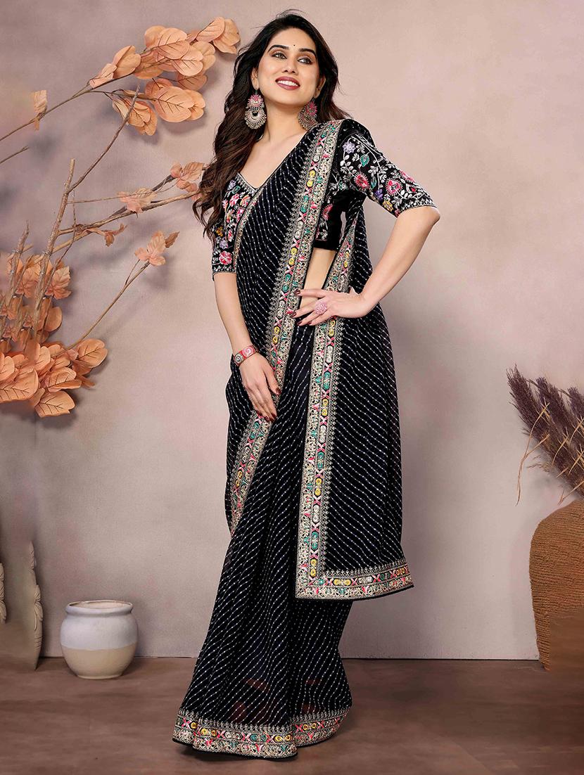 women leheriya printed bordered saree with blouse - 22047943 -  Standard Image - 1