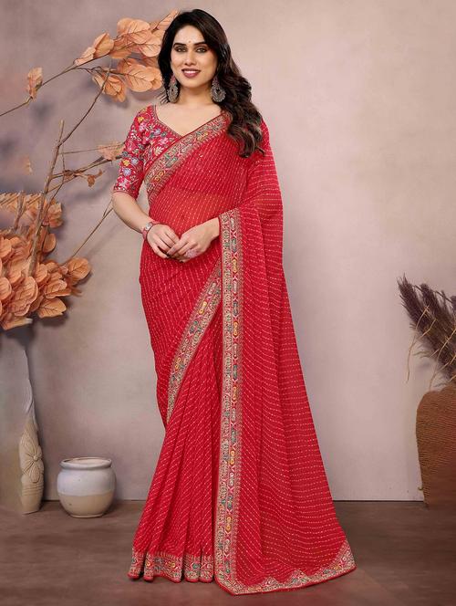 women leheriya printed bordered saree with blouse - 22047944 -  Standard Image - 0