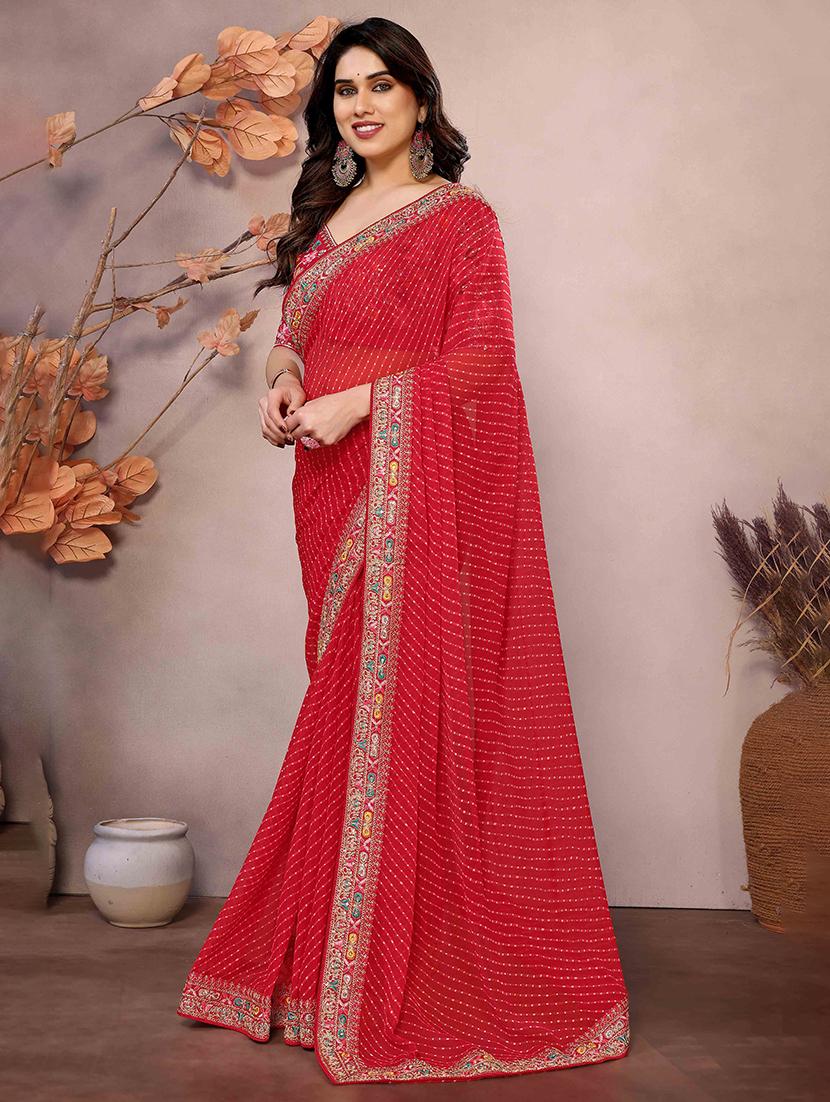women leheriya printed bordered saree with blouse - 22047944 -  Standard Image - 1