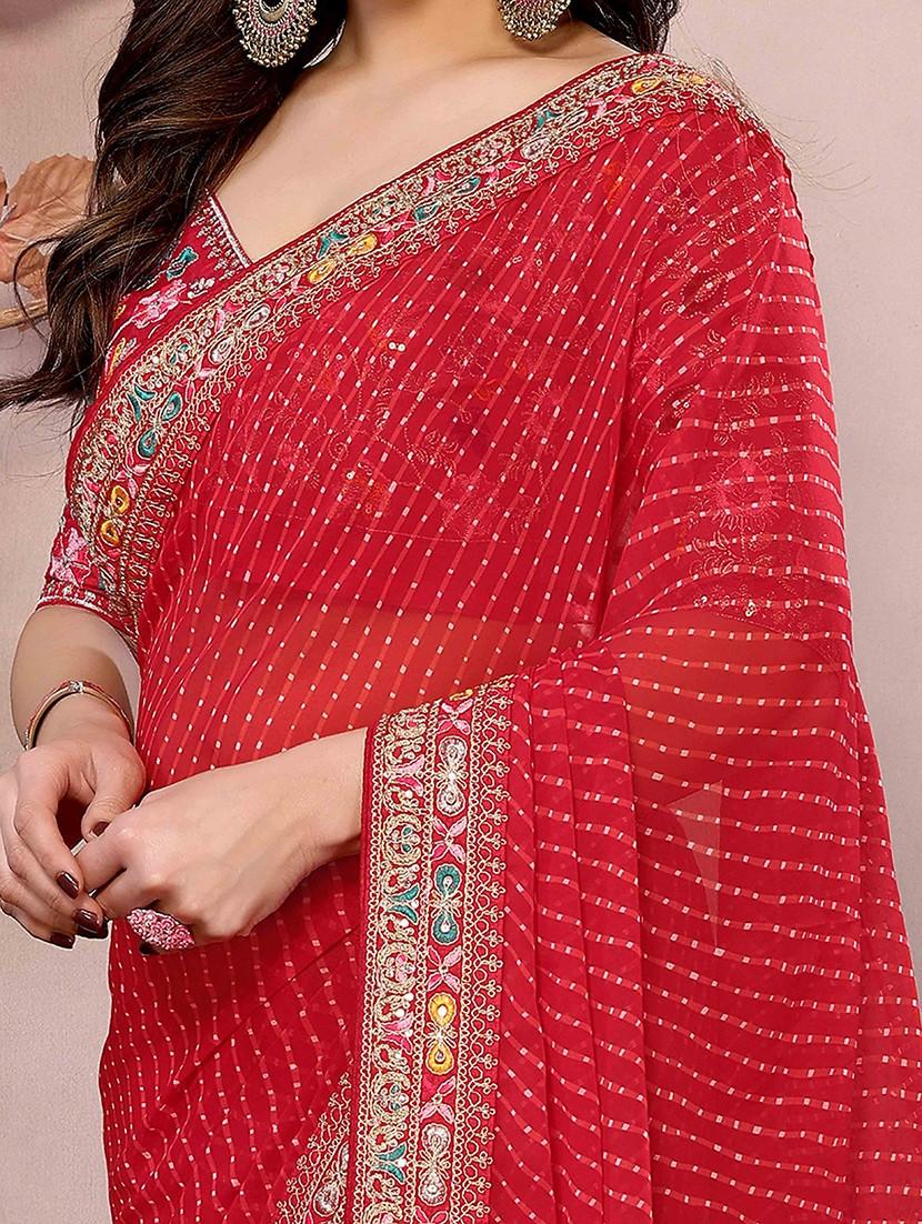women leheriya printed bordered saree with blouse - 22047944 - Standard Image - 4