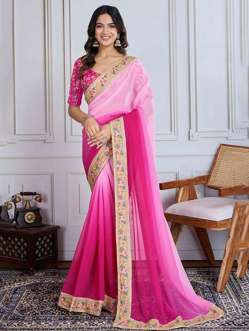 women ombre printed bordered saree with blouse - 22047947 - Standard Image - 0