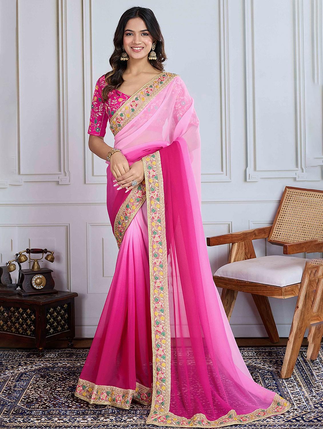 women ombre printed bordered saree with blouse - 22047947 - Zoom Image - 0
