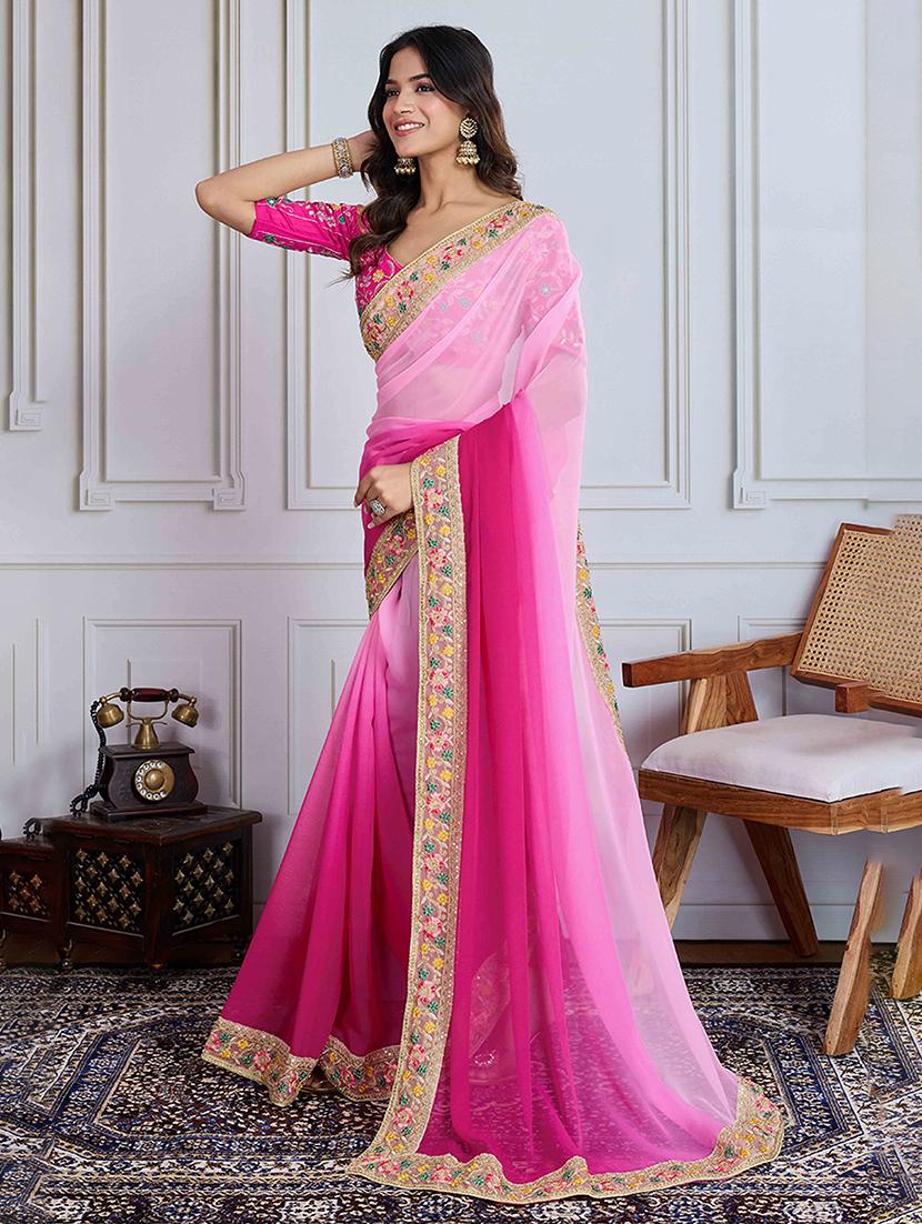 women ombre printed bordered saree with blouse - 22047947 -  Standard Image - 1