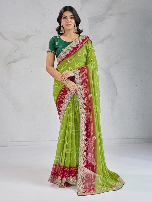 women bandhani printed bordered saree with blouse - 22047950 - Standard Image - 0