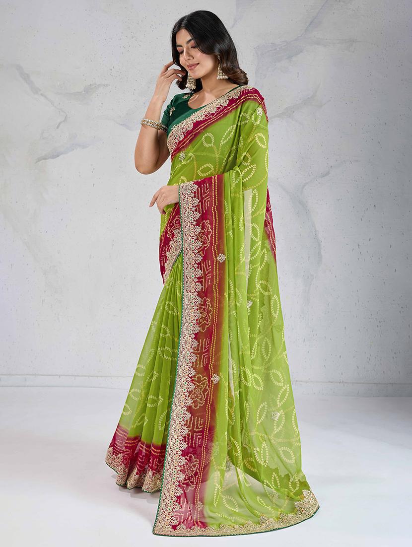 women bandhani printed bordered saree with blouse - 22047950 - Standard Image - 1