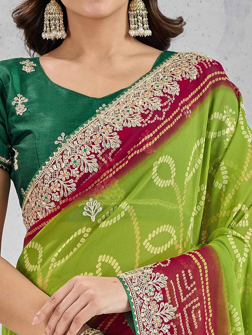 women bandhani printed bordered saree with blouse - 22047950 - Standard Image - 4