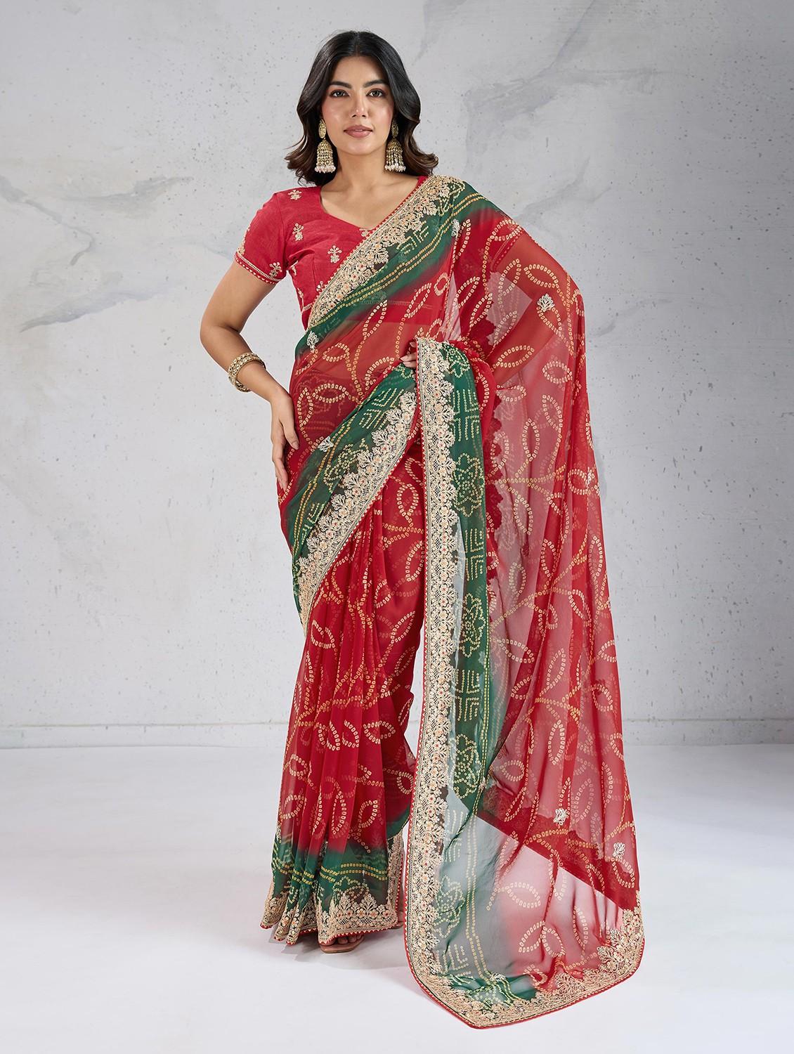 women bandhani printed bordered saree with blouse - 22047953 - Zoom Image - 0