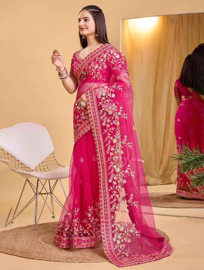 women solid with work embroidered saree with blouse - 22047956 - Standard Image - 1