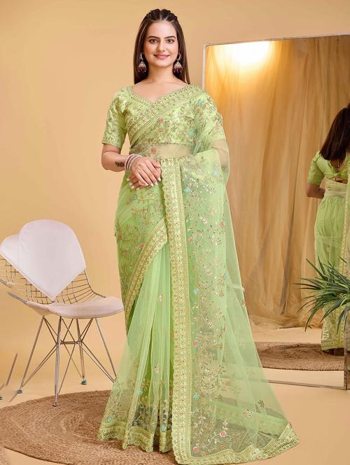 women solid with work embroidered saree with blouse - 22047957 - Standard Image - 0