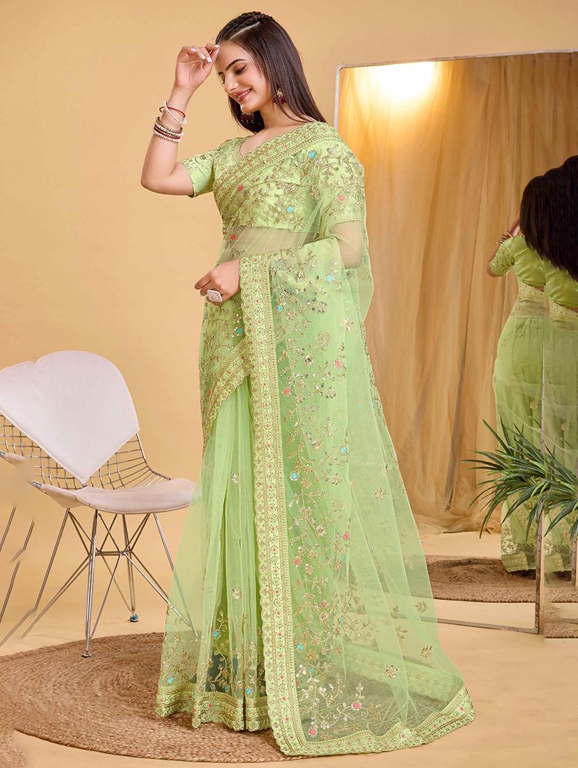 women solid with work embroidered saree with blouse - 22047957 - Standard Image - 1